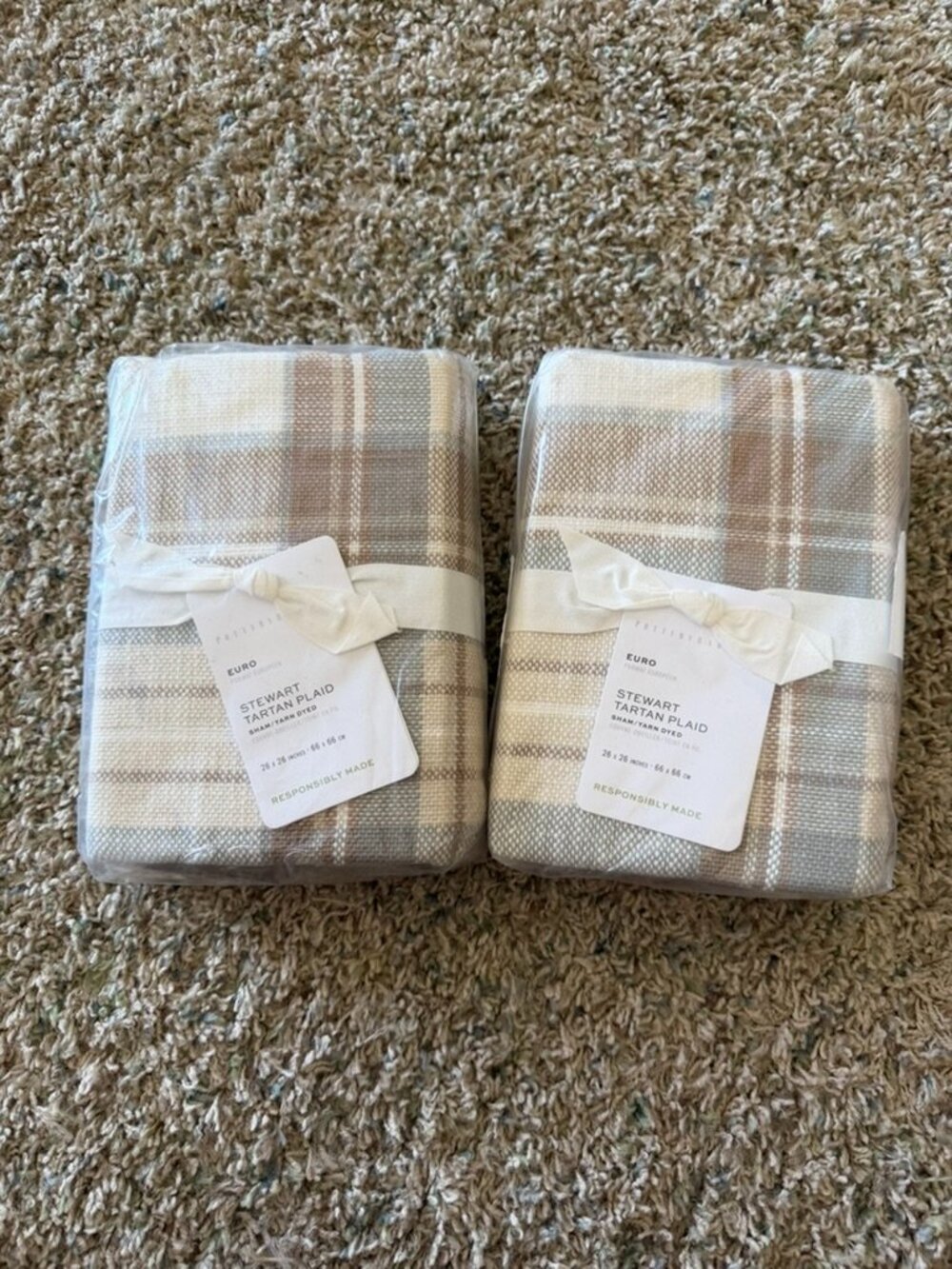 Pottery Barn Stewart Tartan Euro Shams Plaid Cotton Set of 2 NWT